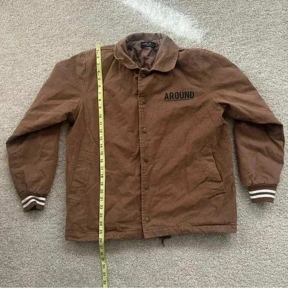 Reborn & Audi Streetwear (Around) Snap Jacket Coat Me Large Brown Striped Trim - Picture 8 of 12